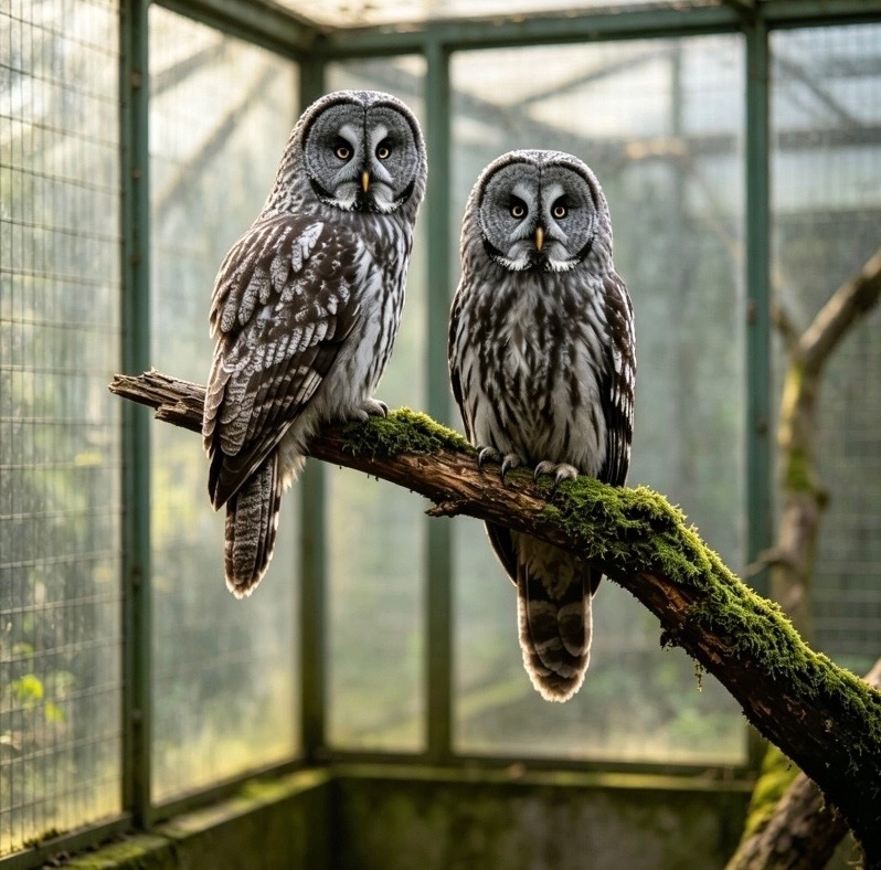 Pair of Great Grey owls  in {LOCATION}